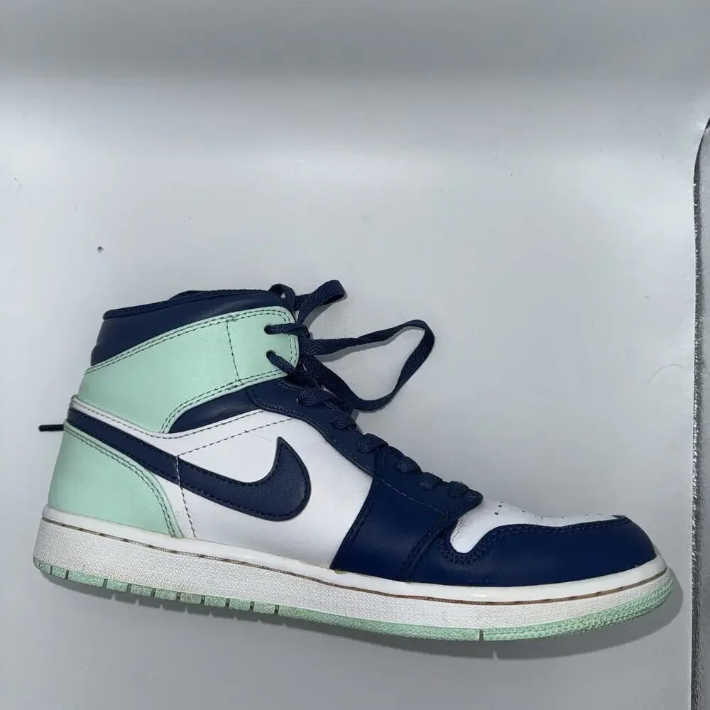 Nike Air Jordan 1 Mid Blue Mint Mystic Navy White Men’s Size 8 554724-413